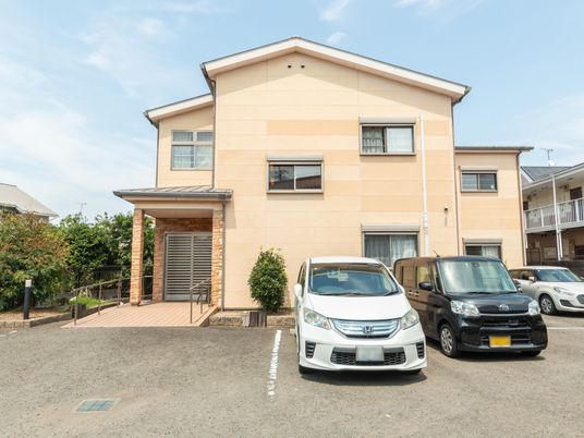 建物正面と駐車場  