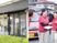 送迎前の職員が並ぶ外観  