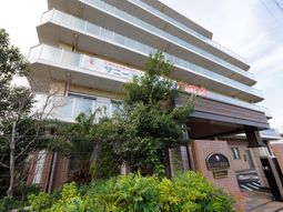 多階層の建物と緑