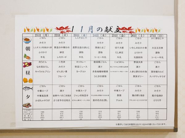 食事献立表の掲示物