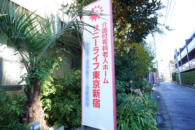 エントランス看板 看板 明るい日差しの中、緑に囲まれた入口標識が目を引きます。