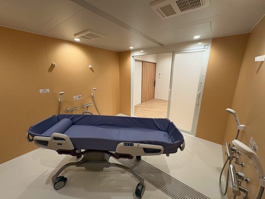 広い浴室の介護用浴槽  