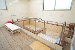 手すり付きの広い浴室