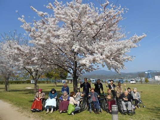 桜と共に笑顔の集合