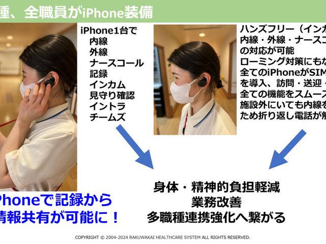 連絡可能な人物 スタッフイメージ 職員が持ち歩くデバイスで、迅速な情報共有をサポートします。連携が円滑に行われます。