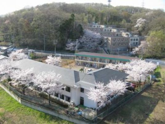 桜に囲まれた施設外観