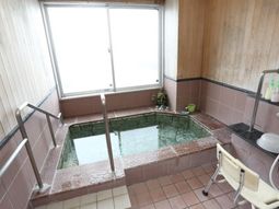 手すり付きの明るい浴室