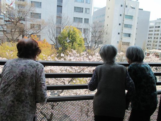 桜を見る居室の窓辺