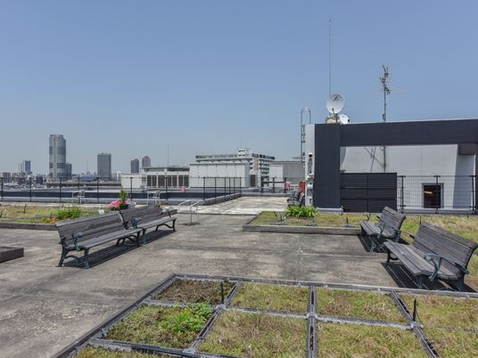 施設の写真 屋上はとても開放的で、菜園できるスペースが設けられている。ベンチも置いてあるので、入居者様はいつでも外の空気を吸うことができる。