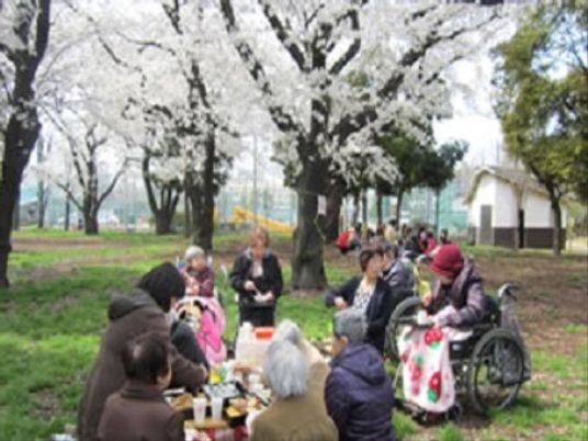 桜の下でのお花見風景