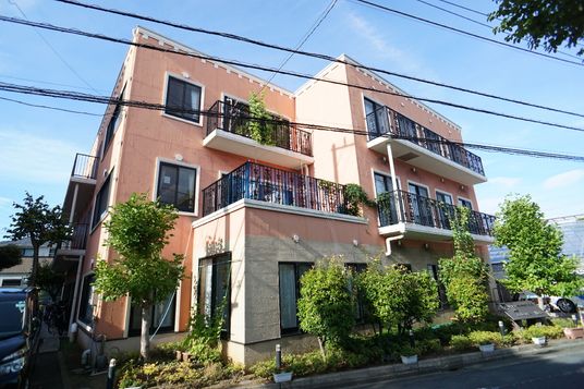 ピンクの建物の外観