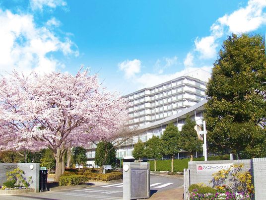 桜花満開の施設外観