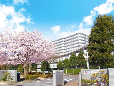 桜花満開の施設外観