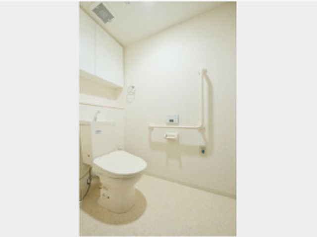 広く明るいトイレ トイレ 手すり付きで明るいトイレは、安全性を重視した設計です。清潔感もあり、快適に使用できます。