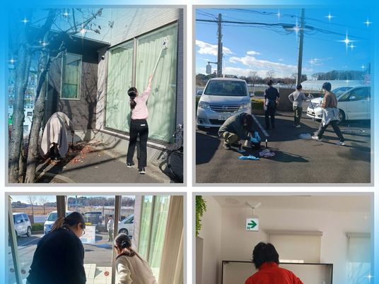 施設まわりの清掃作業外観  