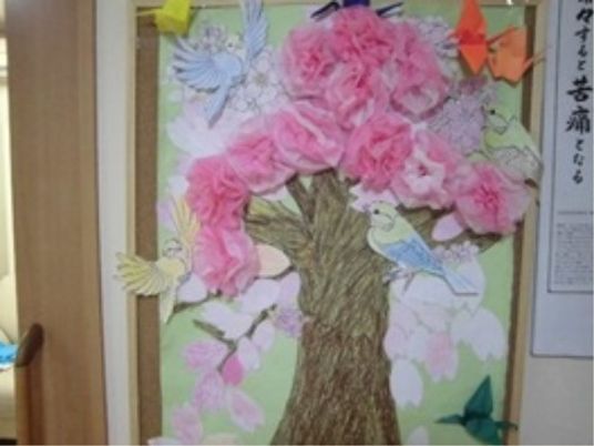 手作り掲示物の桜並木