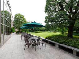 緑豊かな中庭のテラス