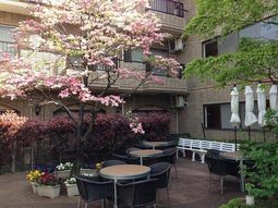 花々とテーブルの中庭