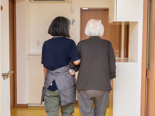 支援中のスタッフと高齢者
