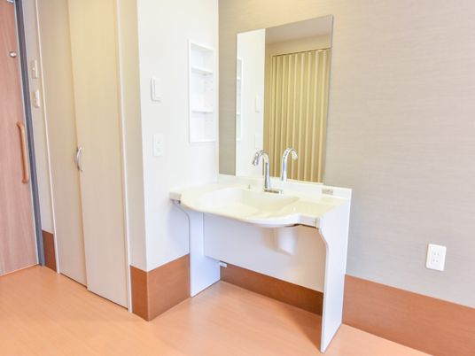 明るい洗面台と鏡