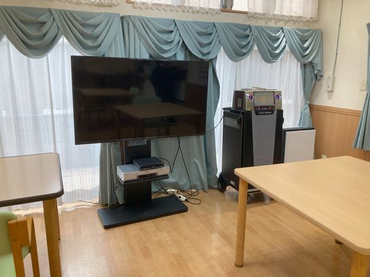 リビングのテレビとカーテン