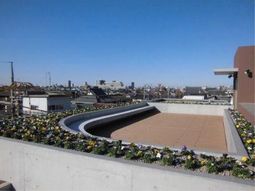 屋上の花壇と町並み