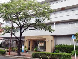 エントランスと緑の木