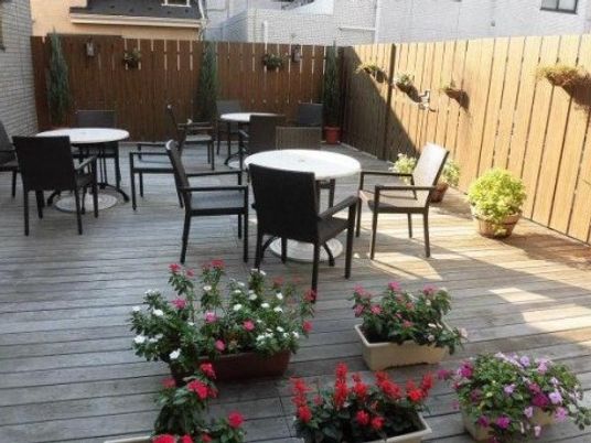 明るい中庭の昼間