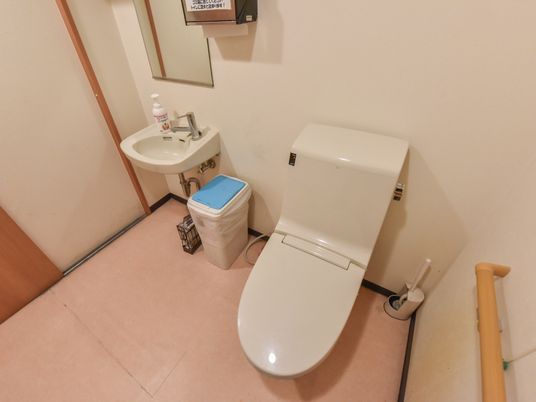 手すり付きの洗面所とトイレ