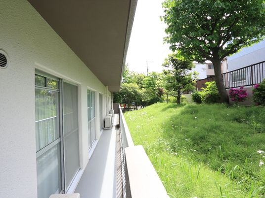 緑豊かな建物の廊下