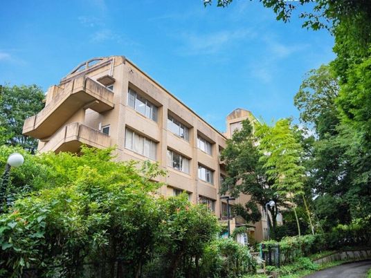 緑に囲まれた建物外観  