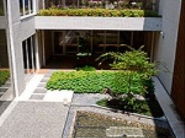 緑豊かな中庭の風景 中庭 緑に囲まれた穏やかな中庭は、日々の憩いの場所として訪れる方々に心の安らぎを提供しています。
