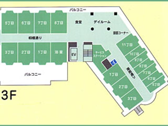 間取り図の居室 居室 施設の居室配置が分かる間取り図です。生活空間のプランを考える参考になります。