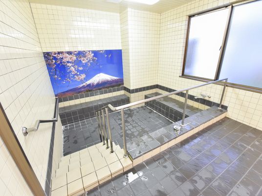 桜と富士山のタイルアート浴室