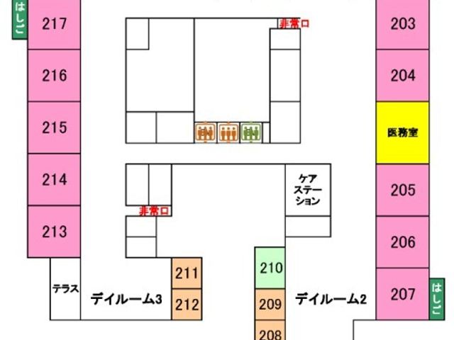 2階フロア図面 内観 2階のフロア図です。居室や共用スペースの配置がわかりやすく示されています。