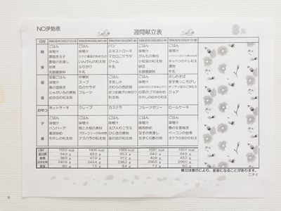 食事メニュー表