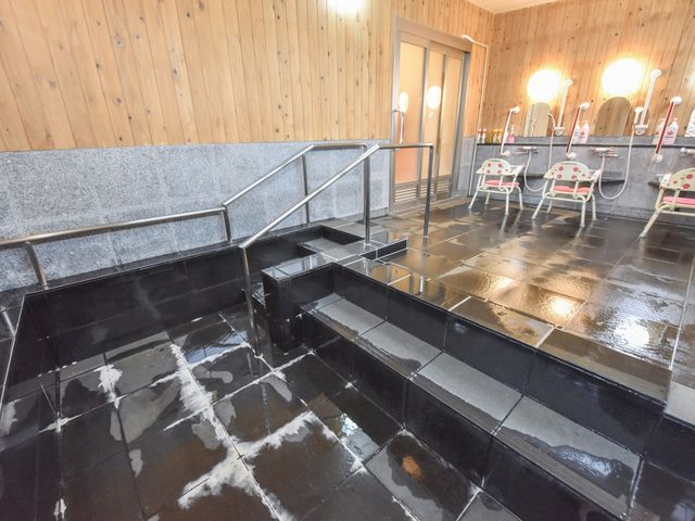 手すり付き浴室スペース 浴室 手すりと滑りにくい床材を用いた安全設計の浴室です。ご高齢の方も安心してご利用いただける環境が整っております。