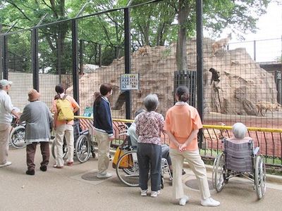 動物と触れ合う利用者たち