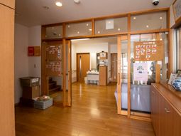 明るい受付と廊下