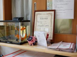 受付カウンターと金魚鉢