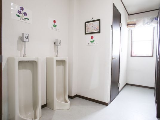 男性用トイレルームは、公衆トイレなどにある男性用小便器が備えられており、また掃除も行き届いているので清潔感がある。