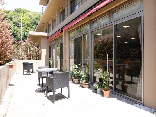 テーブルと植物のテラス