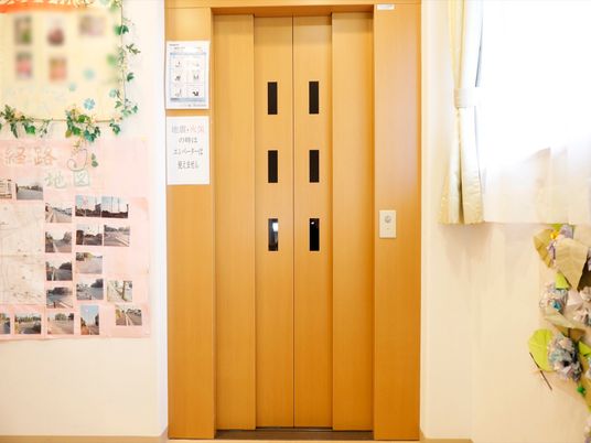 清潔な木目調エレベーター