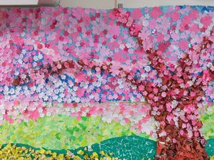 色鮮やかな桜の壁画  