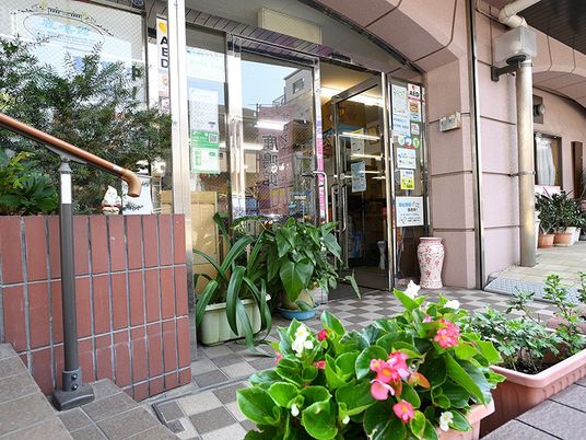 花が並ぶ入口  