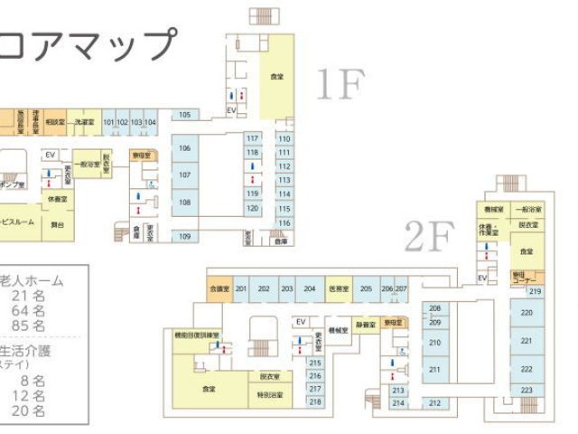 案内図面 内観 施設全体の見取り図です。各階の配置や部屋番号が分かりやすく示されています。