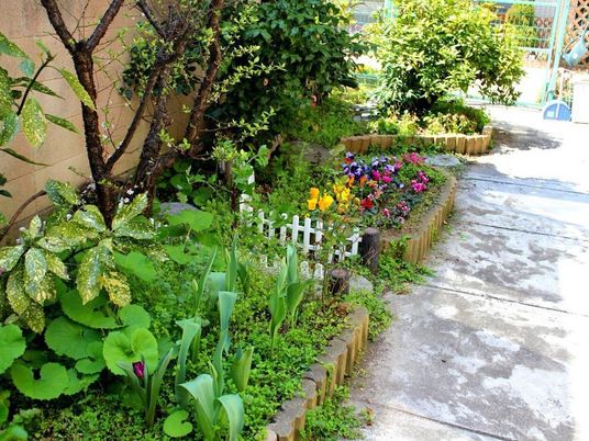 色とりどりの花の中庭