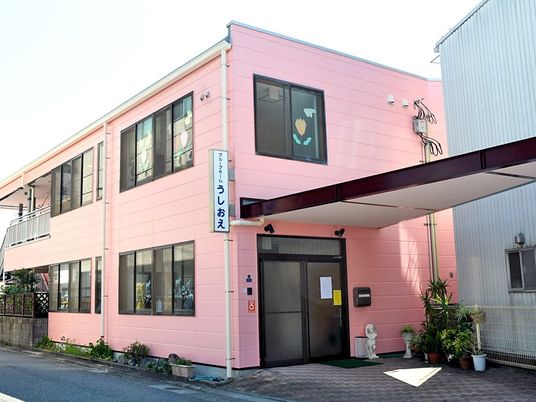 ピンクの建物外観  