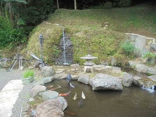 池のある庭  
