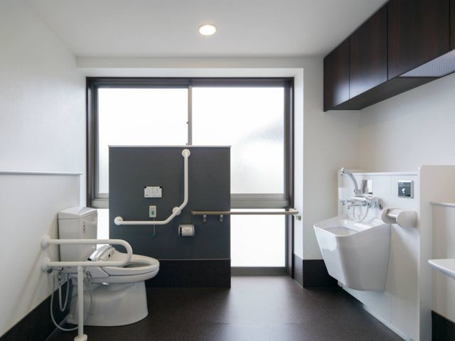 設備の整った部屋 トイレ 広々とした空間と手すりが付いており、安全に利用できるトイレです。自然光が優しく差し込んでいます。